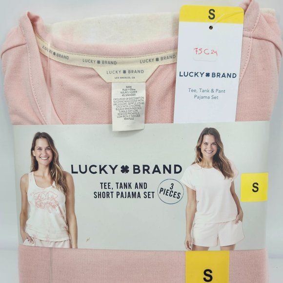 Lucky Brand Women's 3Pieces Tee Tank & Shorts Pajama Set Light Pink Small NWT - Picture 3 of 3